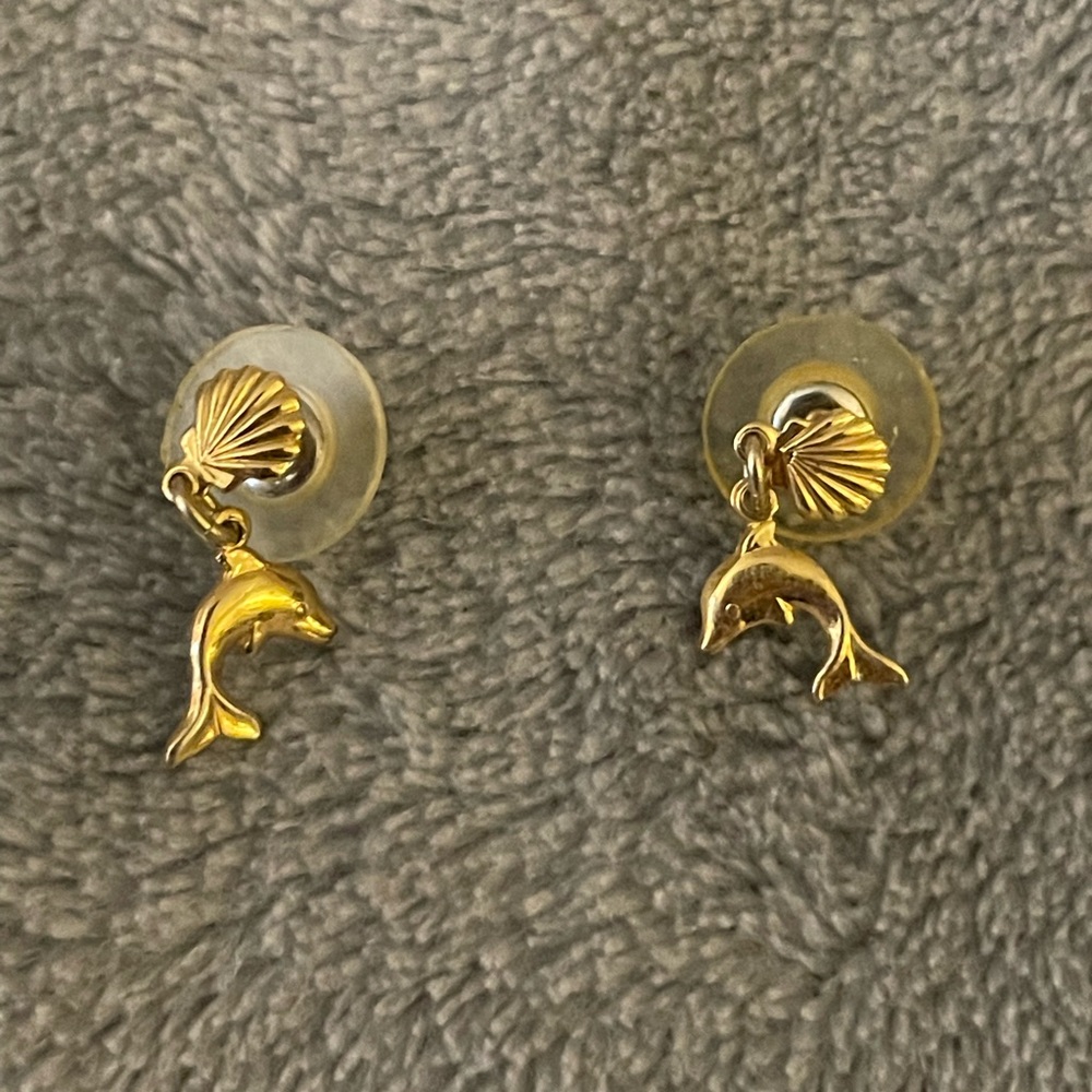Gold Dolphin Sea Shell Earrings